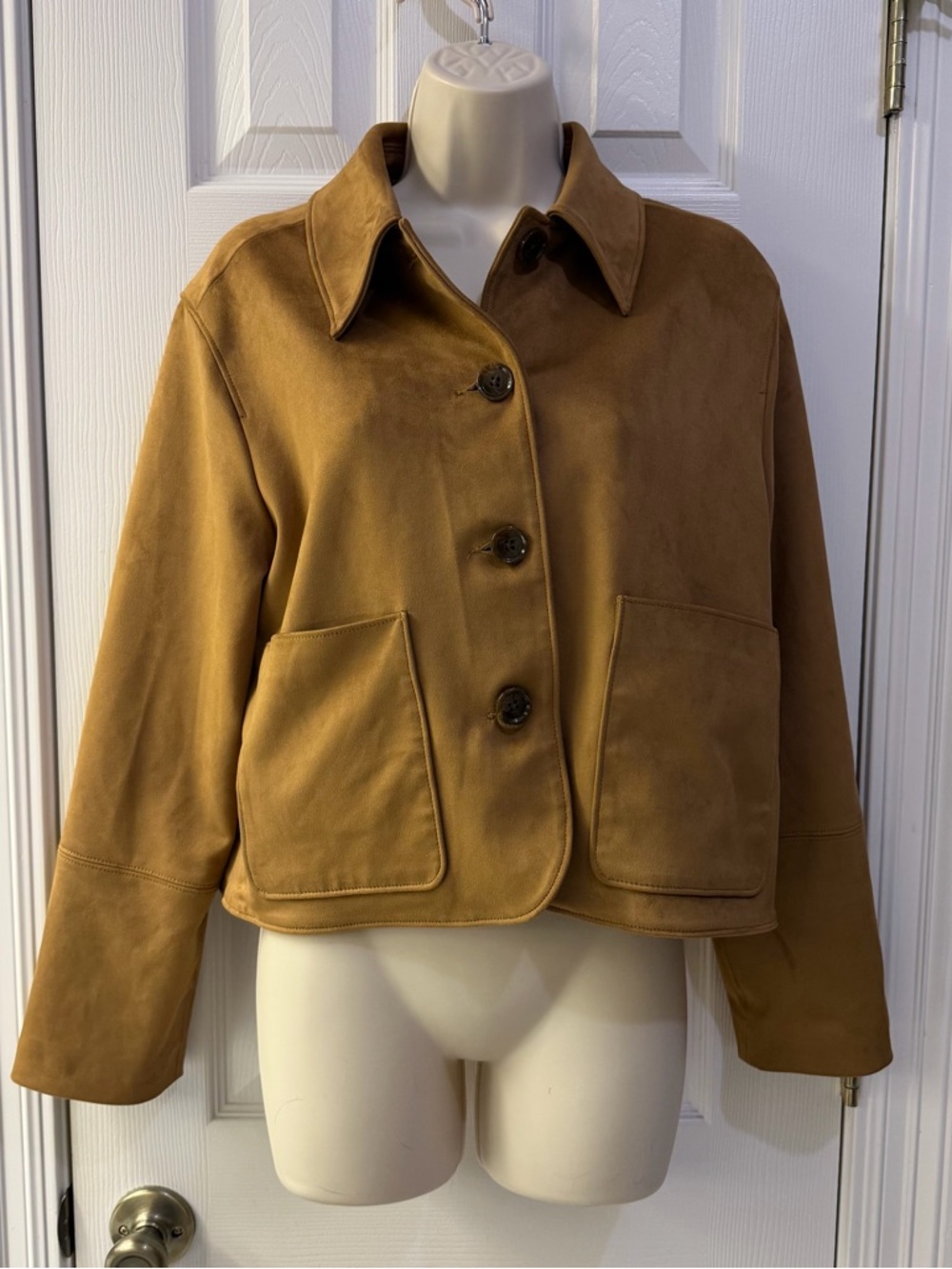 Abercrombie and Fitch AF Vegan Faux Suede Leather Button Jacket Brown Small